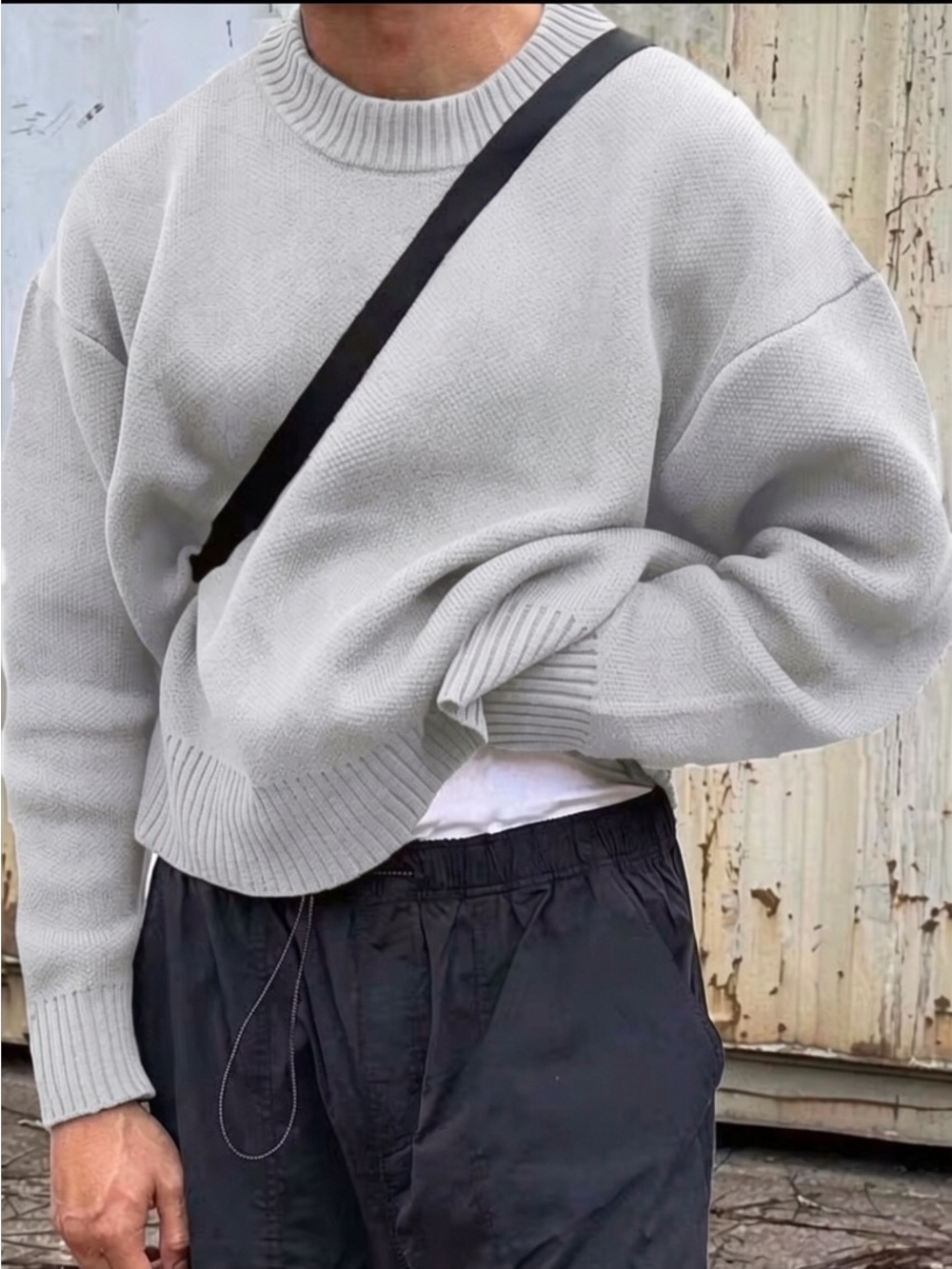 Andreilee Men's Crewneck Loose Fit Casual Sweater Light Gray Size-L NIB